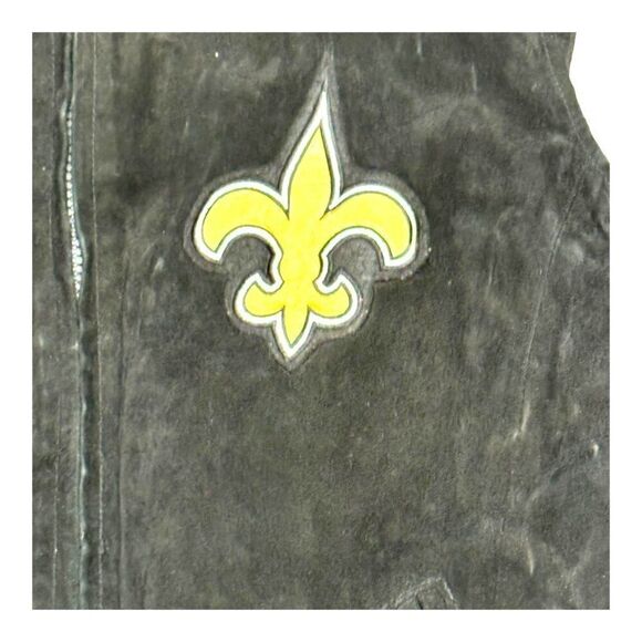 New Orleans Saints NFL Varsity Jacket Medium Black Gold Suede VTG Full Zip SEE - Picture 2 of 12